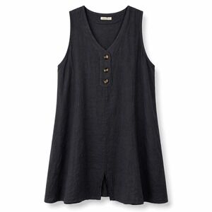 Alessia Pacini Italy Dark Gray Linen V-Neck Button Tunic Dress Plus Size 2X